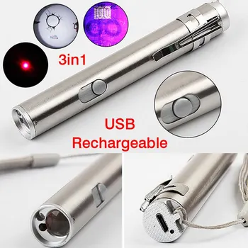 Naujas 3 in1 Mini USB Įkraunamas LED Lazeris UV Žibintuvėlis, Rašiklį, Žibintuvėlį Daugiafunkcį Lempos ALI88