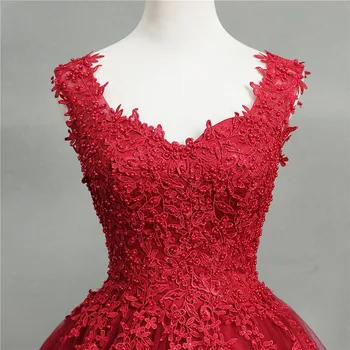 Prabanga siuvinėjimo duobute V kaklo vestuvių suknelė plius dydis moterų santuokos jubiliejų, vestuvių suknelė nėrinių nuotakos suknelė raudona