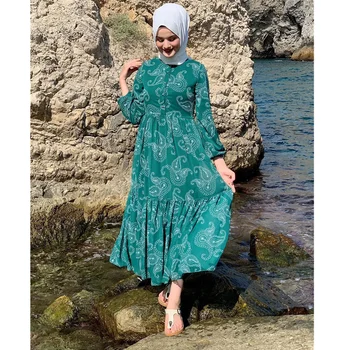 Musulmonų Moterys Maxi Suknelė Jalabiya Dubajus Abaja Ilgomis Rankovėmis Spausdinti Šifono Suknelė Islamo Drabužių Kaftan Maroko Turkijos Mados