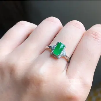 Originalus gamtos žalia chalcedony geometrinis atidarymo reguliuojamas žiedo Kinijos retro šviesos prabanga žavesio lady sidabro papuošalai