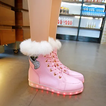 Moterų Led šviesos boot batus, mados triušio kailio, žieminiai batai šviesą atsitiktinis USB įkrovimo naujas modeliavimo vienintelis moterų sportbačiai