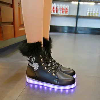 Moterų Led šviesos boot batus, mados triušio kailio, žieminiai batai šviesą atsitiktinis USB įkrovimo naujas modeliavimo vienintelis moterų sportbačiai