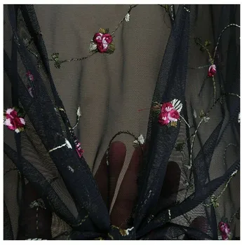 Moterų Ilgas Rankovėmis Siuvinėjimo Gėlės Bikini Padengti Iki Viršūnės Cardigan Paplūdimio Kailis Outwear Akių Matyti Per V-kaklo, Nėriniai-up Paltai