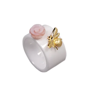 Naujų lengvųjų prabangių mados asmenybės, bičių rose kiss 925 sidabro žiedas piršto žiedą moteris, papuošalai, dovana minėjimas