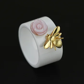 Naujų lengvųjų prabangių mados asmenybės, bičių rose kiss 925 sidabro žiedas piršto žiedą moteris, papuošalai, dovana minėjimas