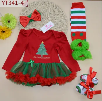 Naujagimio drabužėlių bamblys merginos kalėdų batai tutu sukneles bodysuit nėrinių pynimas kojų šilčiau lankas plaukų juosta keturių dalių komplektas