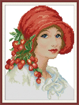Moteris dėvi red hat kryželiu rinkinys, aida 14ct 11ct skaičius print dekoruotos drobės, siūlių susiuvimas rankdarbiams siuvinėjimo 