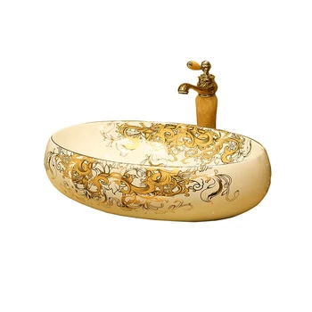 Ovalus Naujas dizainas Europoje Vintage Stiliaus Art praustuvas Keramikos Skaitiklis Viršuje praustuvas Vonios Kriauklės vertus menas baseino vonios baseino