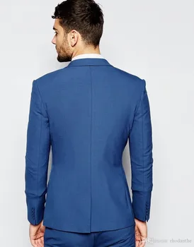 2018 Elegantiškas Vyrų Kostiumai Dienos Darbo Drabužių Mados Royal Blue Tuxedos Vyrų-Švarkas Prom Šalies Kostiumai Pagal Užsakymą (Striukė+Kelnės+Liemenė)