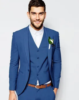 2018 Elegantiškas Vyrų Kostiumai Dienos Darbo Drabužių Mados Royal Blue Tuxedos Vyrų-Švarkas Prom Šalies Kostiumai Pagal Užsakymą (Striukė+Kelnės+Liemenė)