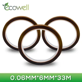 Ecowell 3pcs Ruda Kapton juostos Plotis 6mm, Ilgis 33m aukštos temperatūros karščiui atsparaus poliamido aukso lipnia juosta 6mm*33m