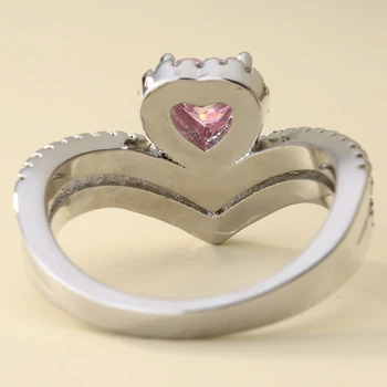 Sidabro spalvos žiedas moterims vestuvių juostoje jewerlly rožinė širdis CZ akmens vestuvinis žiedas ir vestuvių jubiliejų dovana