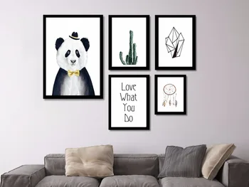 Moderni Juoda ir Balta Drobė Spausdinti Gyvūnų Aliejaus Tapybai Pop Plakatas Sienos Meno Nuotrauka Cartoon Panda Liūtas Tapyba už vaiko Kambarys