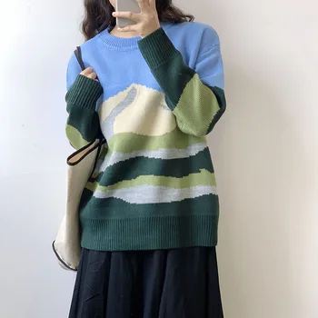 Korėjos stiliaus Megztiniai Moterims Prarasti fuji storio ilgomis Rankovėmis, šiltas Megztinis Moteriška Džemperiai
