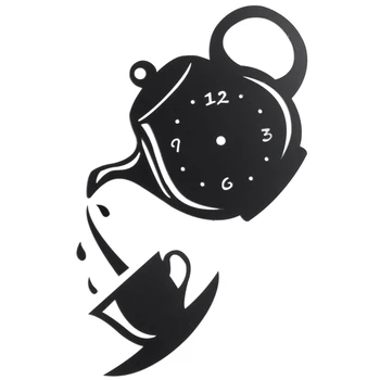 Sieninis Laikrodis Veidrodžio Efektas Kavos Puodelio Formos, Dekoratyviniai Virtuvės Sieniniai Laikrodžiai Kambarį Namų Dekoro