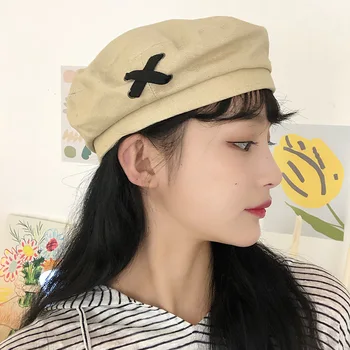 Vasaros Beretė Harajuku Medvilnės Beretės, Kepurės, Moterims Korėjos Beretė Skrybėlę Dirželis Cap Moteriška Menininkas Skrybėlę