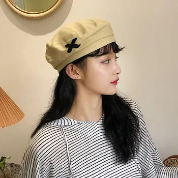 Vasaros Beretė Harajuku Medvilnės Beretės, Kepurės, Moterims Korėjos Beretė Skrybėlę Dirželis Cap Moteriška Menininkas Skrybėlę