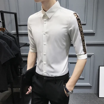 Vasaros vyriškų Marškinių Pusė Rankovės Kratinys China Suknelė Marškinėliai vyrams juoda balta gražus naktinis klubas Slim camisa masculina pardavimas
