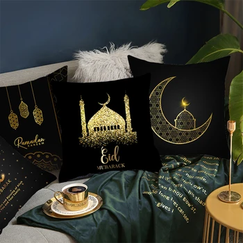 Ramadanas Eid Mubarakas Pagalvės Užvalkalą Juodojo Aukso Mėnulis Modelis Poliesteris Pagalvėlė Padengti Papuošimai Musulmonų Ir Islamo Šalių Namų Sofos Dekoras