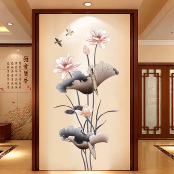 50*110cm Kinų Stiliaus Lotus PVC Sienų Lipduko Nuimamas Vonios Kambarį, Namų Dekoro Derliaus Plakato Foną