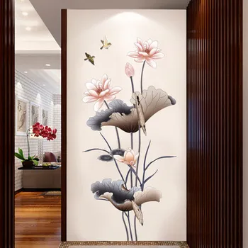 50*110cm Kinų Stiliaus Lotus PVC Sienų Lipduko Nuimamas Vonios Kambarį, Namų Dekoro Derliaus Plakato Foną