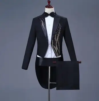 Smokingas kostiumas vyrams kostiumai dizaino scenos kostiumai dainininkai Šviesus diamond striukė vyrų blizgančiais švarkas masculino homme terno juoda