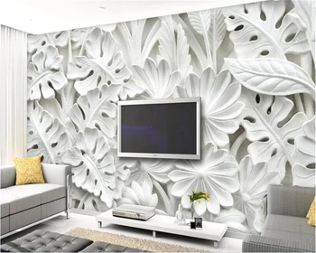 Beibehang tapetai, vaikų kambarys Custom siena lipdukas lapų modelio gipso reljefo TV kambarį fone 3d tapetai freskomis