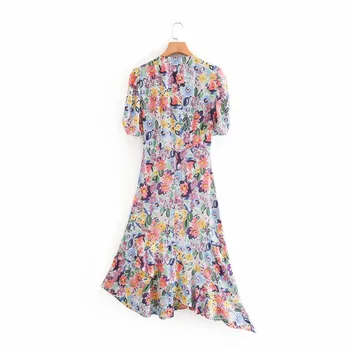 Moterų prairie chic stiliaus vasaros spalvingi ilgas sukneles moterų 2020 m. prašmatnus gėlių spausdinti elastinga aukštos juosmens nesimetriškas ilga suknelė