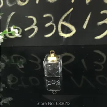 20sets/daug 13X13mm mini kvadratinių Stiklo Burbulu su 8mm bžūp pakabukas nustatyti papuošalai finidngs mados rankų darbo stiklo pasaulyje buteliuką pakabukas