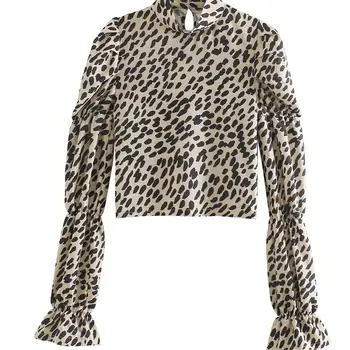 ZXQJ Moterų 2021 Mados Leopardas Spausdinti Prarasti Palaidinės Derliaus ilgomis Rankovėmis Mygtuką-up Gyvūnų Modelio Moterų Marškiniai, Elegantiškos Viršūnės