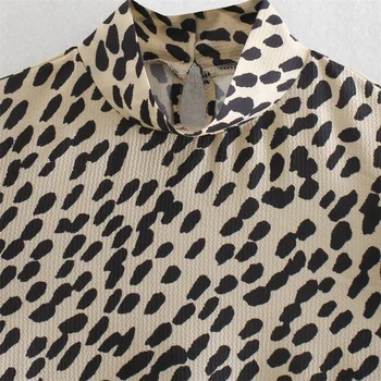 ZXQJ Moterų 2021 Mados Leopardas Spausdinti Prarasti Palaidinės Derliaus ilgomis Rankovėmis Mygtuką-up Gyvūnų Modelio Moterų Marškiniai, Elegantiškos Viršūnės