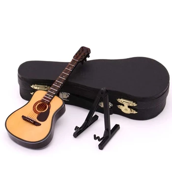 Mini Pilnas Kampas Liaudies Gitara Miniatiūrinė Gitara Modelis Medienos Mini Muzikos instrumentų Kolekcijos Modelis 10cm 2021