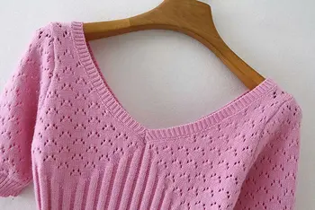 Woah 2020 Xc1666 Europos ir Amerikos moterų naujasis prancūzijos retro tuščiaviduriai trumpomis rankovėmis megztinis