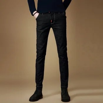 Vyrai Džinsai Stretch Black Tiesios Kelnės Slim Fit Mados Streetwear Jaunų Raišteliu Džinsinio Audinio Kelnės
