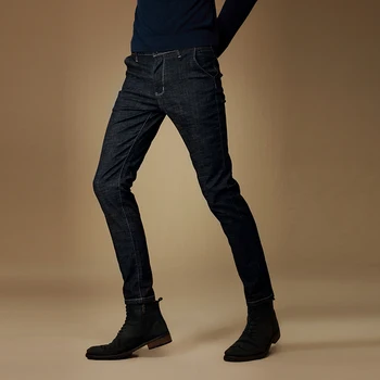 Vyrai Džinsai Stretch Black Tiesios Kelnės Slim Fit Mados Streetwear Jaunų Raišteliu Džinsinio Audinio Kelnės