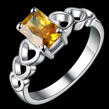 Meilė širdies geltona cirkonis šalies Didmeninės 925 papuošalai sidabro padengtą žiedas ,papuošalų mados Žiedas Moterims, /FDQDDBQH YGDHOBPB
