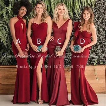 2020 M. Bohemijos Paplūdimys, Mermaid Bridesmaid Dresses Ilgai Seksualus Pusės Split Tamsiai Raudona Vestuvės Dress Vestido De Festa De Casamento