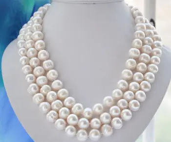 Ilgai!3row 10-11mm baltos spalvos gėlavandenių perlų vėrinį Nemokamas pristatymas