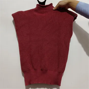 Megztinis liemenė ponios aukšto kaklo, pečių trinkelėmis megztinis liemenė ponios megzti megztinis rudenį/žiemą puloveris prarasti viršų