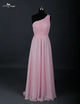 RSE608 Rožinės spalvos Ilgą Šifono Vieną Petį Bridesmaid Dresses