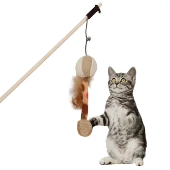 Naminių Gyvūnėlių, Kačių Žaislas Catcher Medinių Stulpų Su Žvangučiais Elastinga Lazdele Funny Cat Moliūgų Plunksna