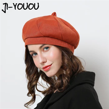 Moterų Beretės Kepurės Žiemai Moterų Medvilnės Skrybėlės Vintage Mados Aštuoniakampis boina Rudenį 2018 visiškai Naujos, moteriškos Kepurės