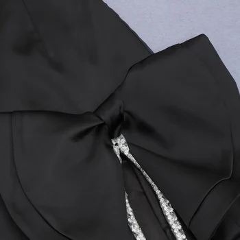 VC Elegantiškos Juodos spalvos Mini Slydimo Suknelė Sexy V Kaklo, Rankovių Karoliukai Lankas Dizainas Įžymybė Šalies Klubas Satino Vestido