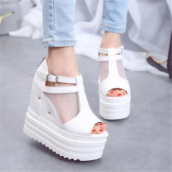 Ponios sandalai 2019 m. vasaros mados moterų batai storio apačioje sponge cake daugiau, pleištai akių siūlai žuvų burna cool batai