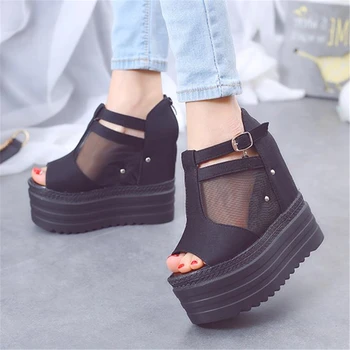 Ponios sandalai 2019 m. vasaros mados moterų batai storio apačioje sponge cake daugiau, pleištai akių siūlai žuvų burna cool batai