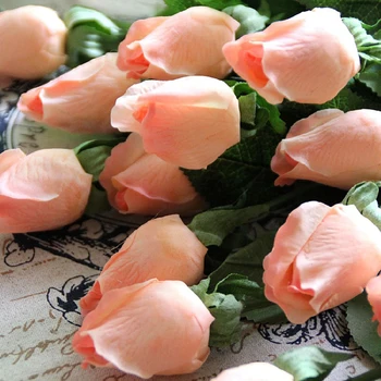 10 Galvą Švieži Rožių Dirbtinės Gėlės Latekso Nekilnojamojo Touch Puokštė Namų Vestuvių Dekoracijos
