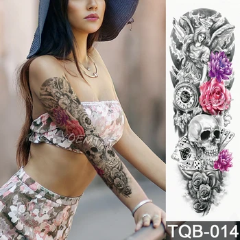 Naujas 1 vnt Laikina Tatuiruotė Lipdukas Kryžiaus kaukolė rožės modelio Pilnas Gėlių Tatuiruotė su Arm Kūno Meno Didelis Didelis Netikrą Tatuiruotę