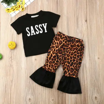2VNT Bamblys Leopard Drabužius Tracksuit 0-24M Kūdikių Mergaičių Komplektus Nustatyti Trumpas Rankovės marškinėliai+Kelnės Rinkinys