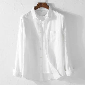 Pavasarį ir rudenį lino marškinėliai vyrams, atsitiktinis ilgomis rankovėmis marškinėliai vyrams, prekės linų patogus baltos spalvos marškinėliai vyrams chemise camisa
