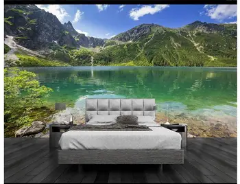 3D tapetai užsakymą freskos grožio neaustinių Kalvų ir žalia nuostabi vieta kraštovaizdžiu, ežerų ir kalnų fonas